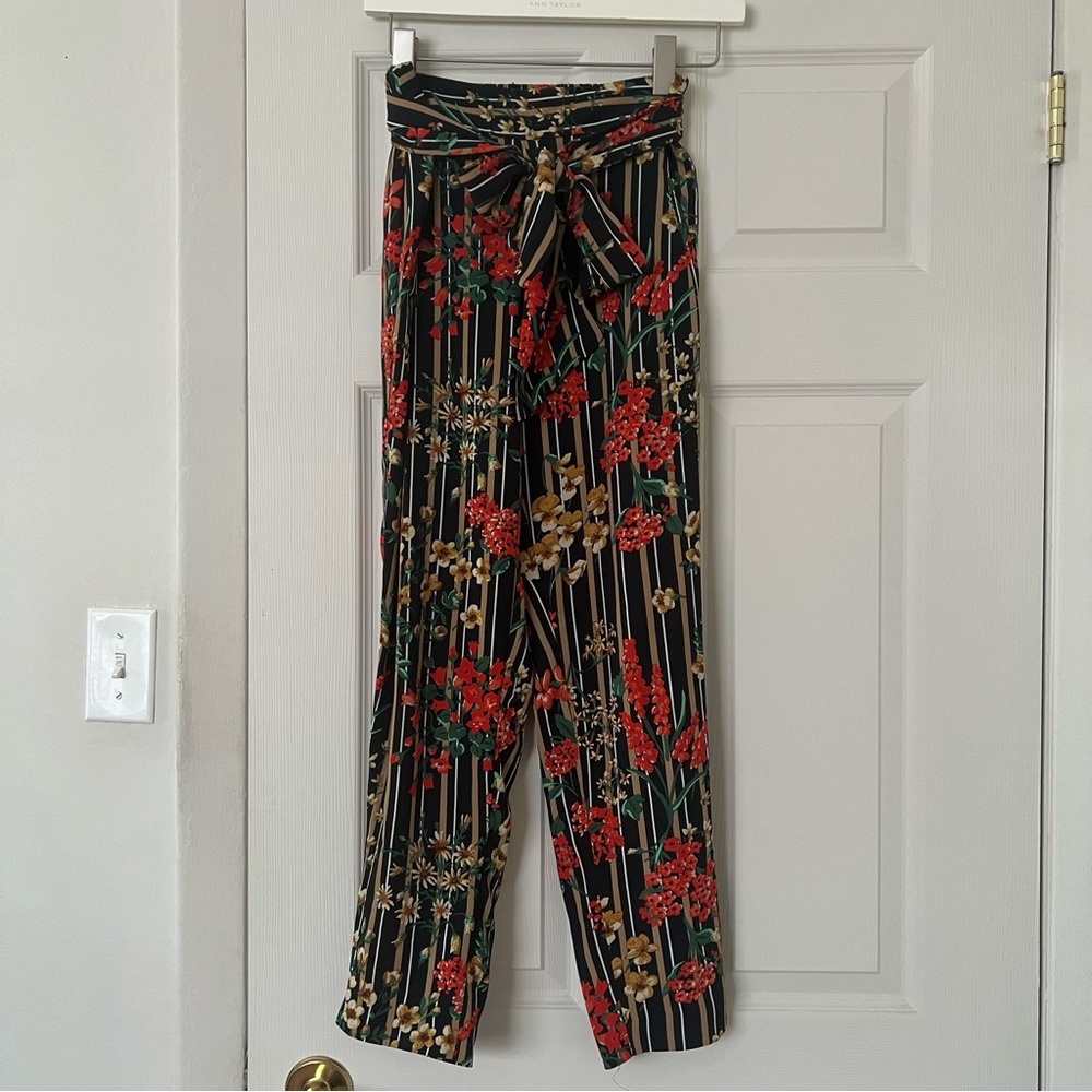 Zara Multicolor Floral Striped Pants XS